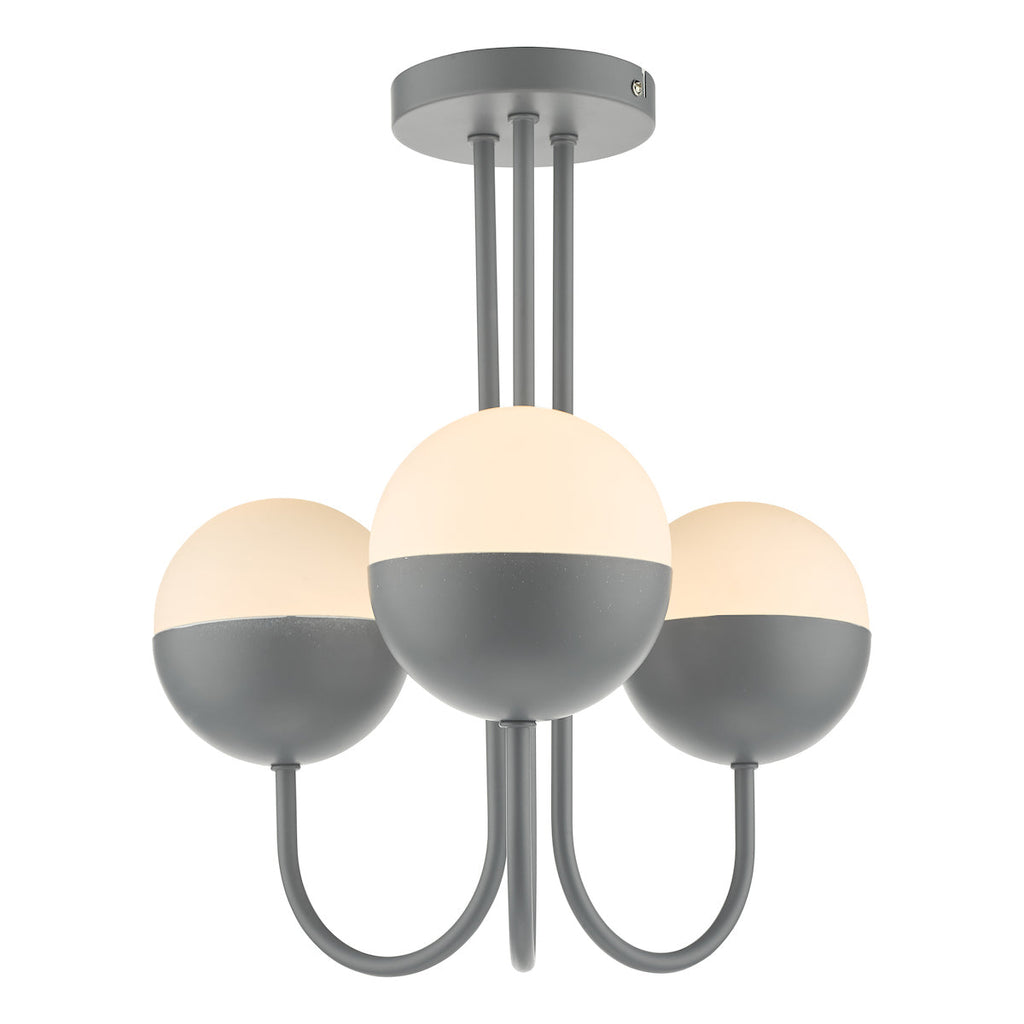 Dar Lighting -  Andre 3 Light Semi Flush Grey Opal Glass