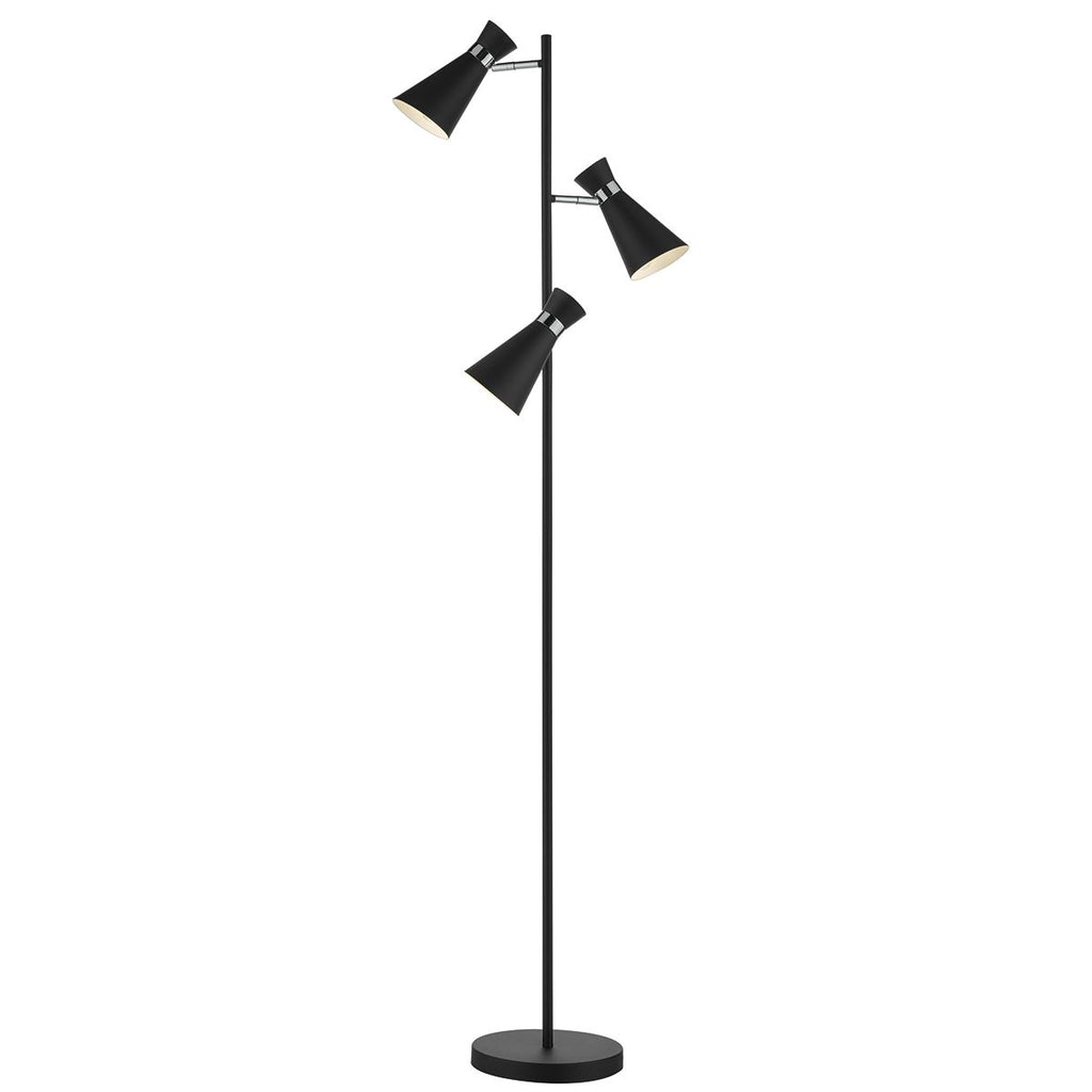 Ashworth 3 Light Floor Lamp Matt Black & Polished Chrome by Dar Lighting