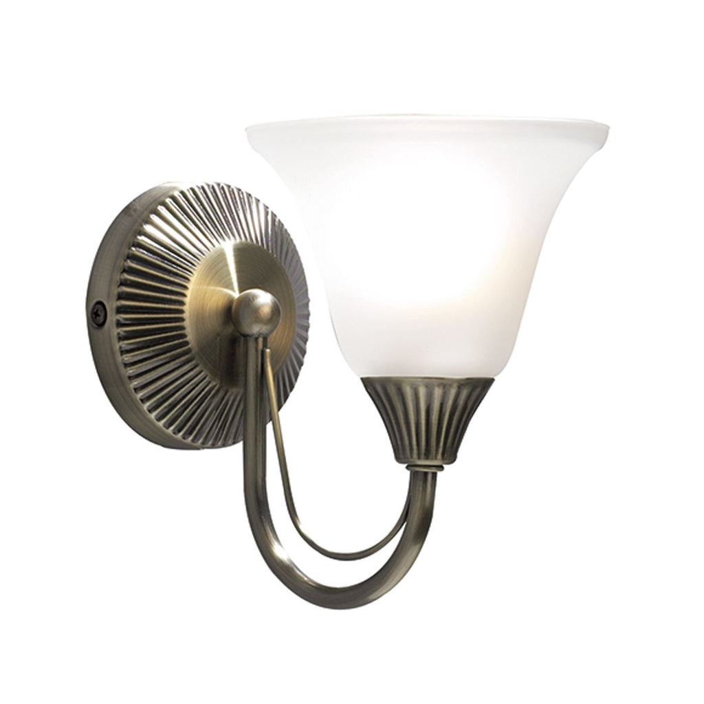 Boston Single Wall Light Antique Brass complete with Glass by Dar Lighting