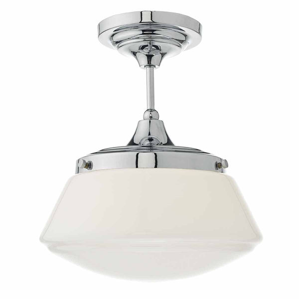 Caden 1lt Semi Flush Polished Chrome & Opal Glass IP44 by Dar Lighting