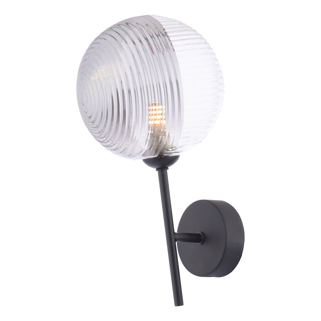 Dar Lighting -  Cohen Wall Light Matt Black & Smoked Clear Ribbed Glass