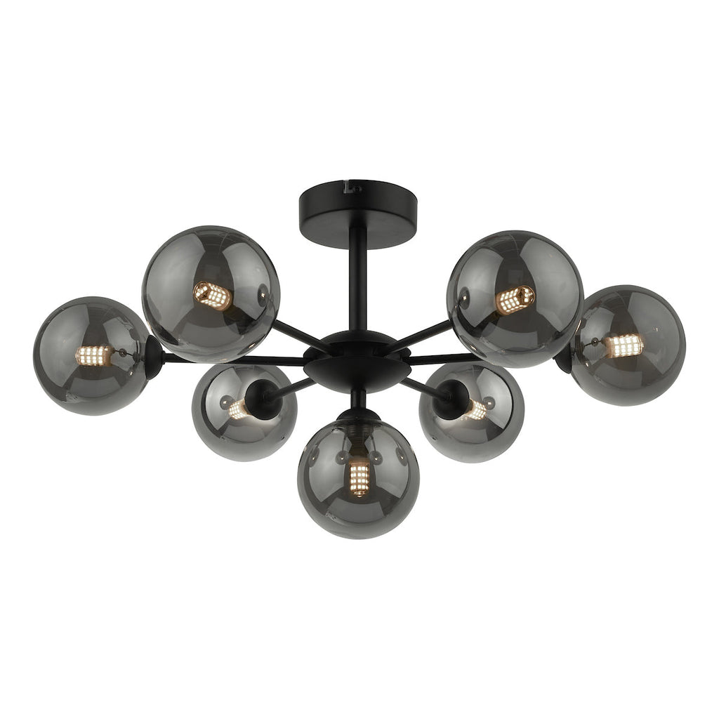 dar-lighting-cohen-7-light-semi-flush-matt-black-smoked-glass