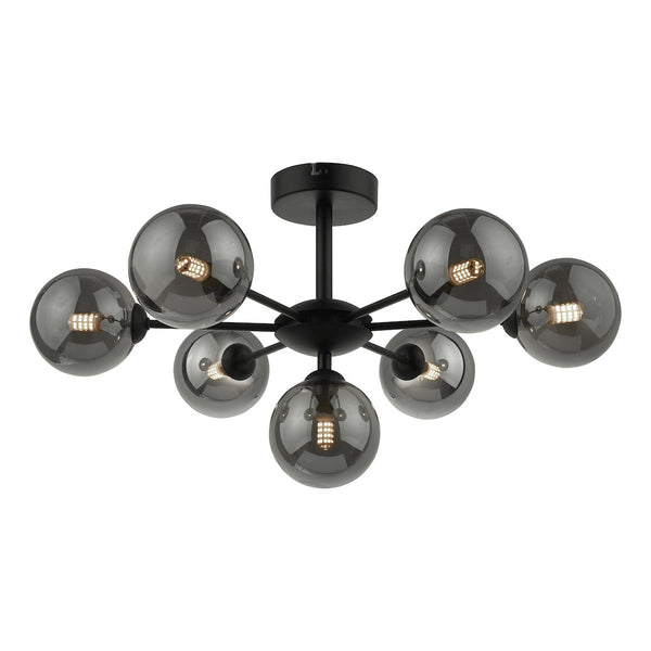 dar-lighting-cohen-7-light-semi-flush-matt-black-smoked-glass
