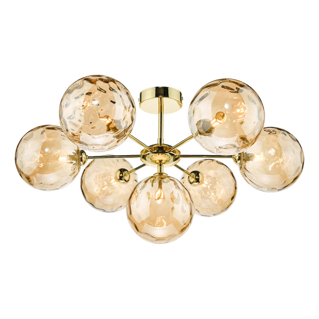 dar-lighting-Cohen-7-Light-Semi-Flush-Polished-Gold-Dimpled-Champagne-Glass