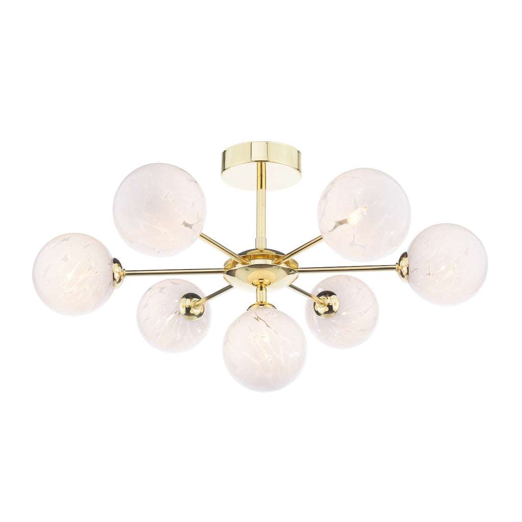 Dar Lighting -  Cohen 7 Light Semi-Flush Polished Gold & Confetti Glass