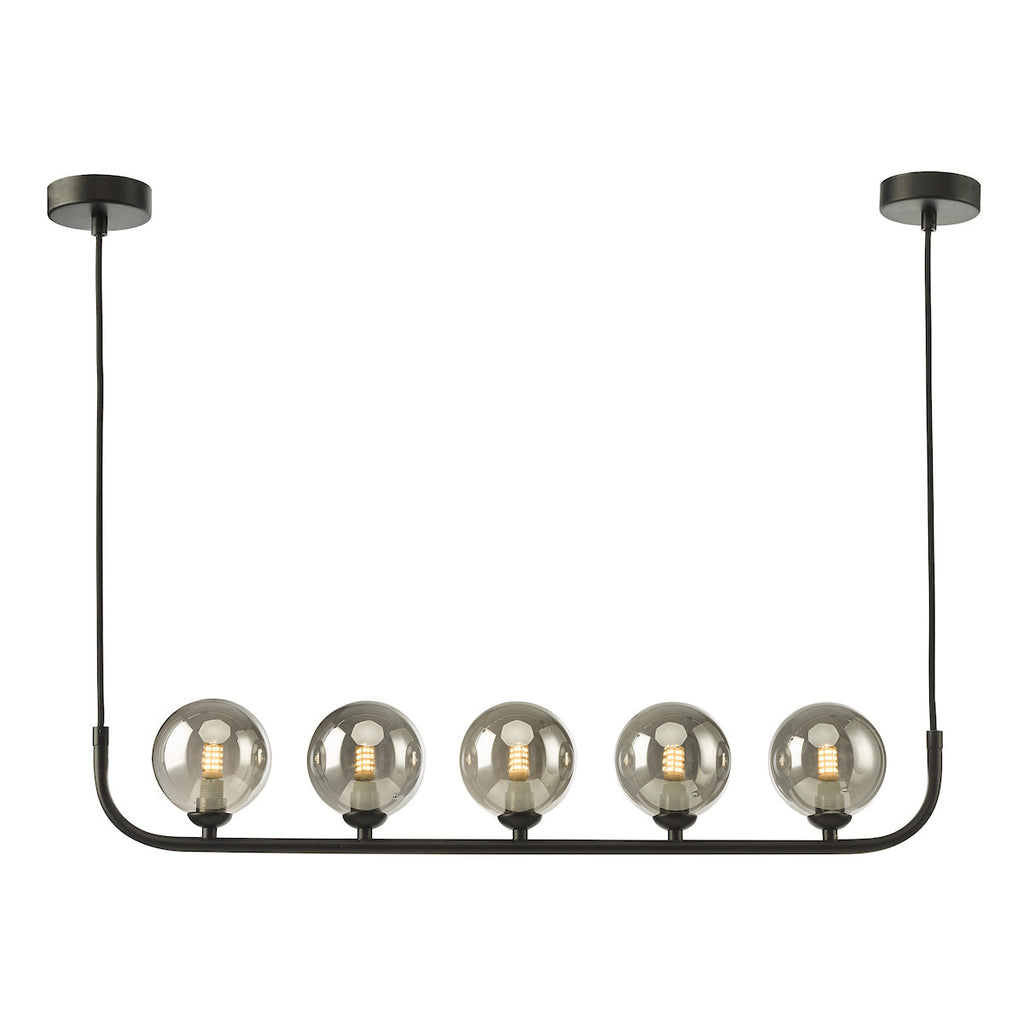 dar-lighting-Cradle-5-Light-Bar-Pendant-Matt-Black-With-Smoked-Glass