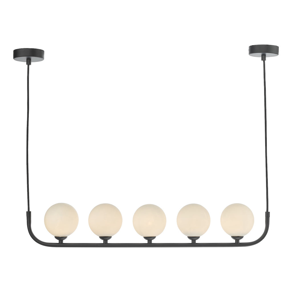 dar-lighting-Cradle-5-Light-Bar-Pendant-Matt-Black-With-Opal-Glass
