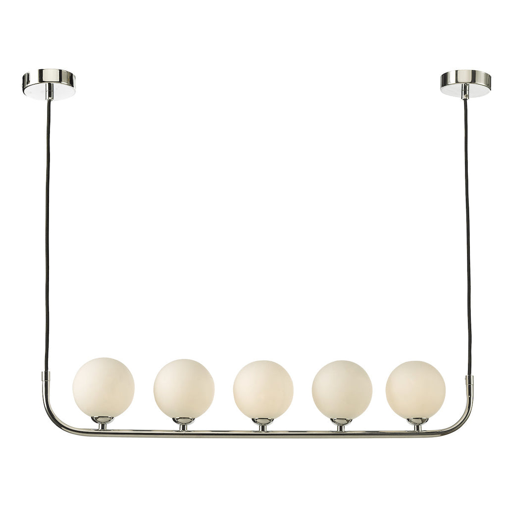 dar-lighting-Cradle-5-Light-Bar-Pendant-Polished-Chrome-Opal-Glass