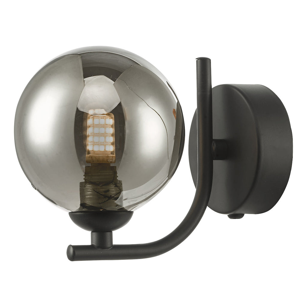 dar-lighting-Cradle-1-Light-Wall-Light-Matt-Black-Smoked-Glass
