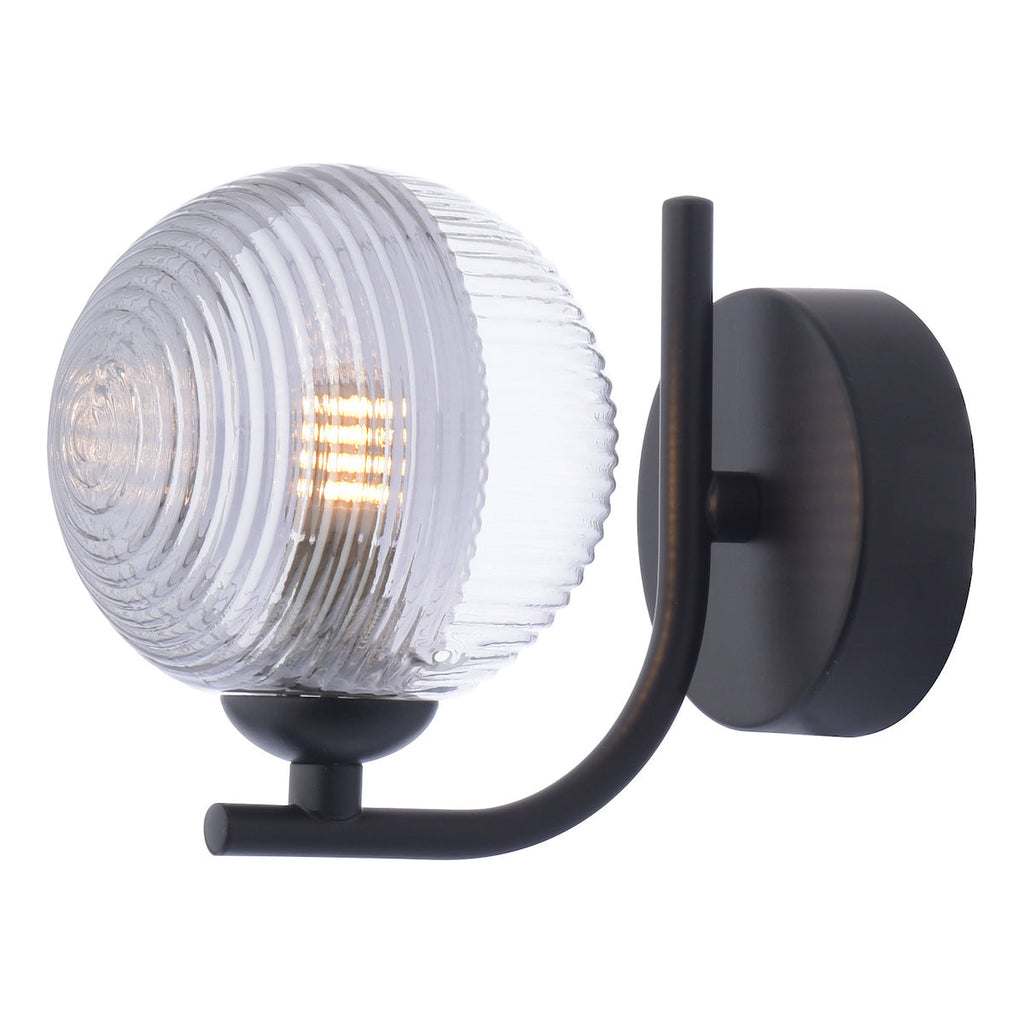Dar Lighting - Cradle Wall Light Matt Black & Smoked Clear Ribbed Glass