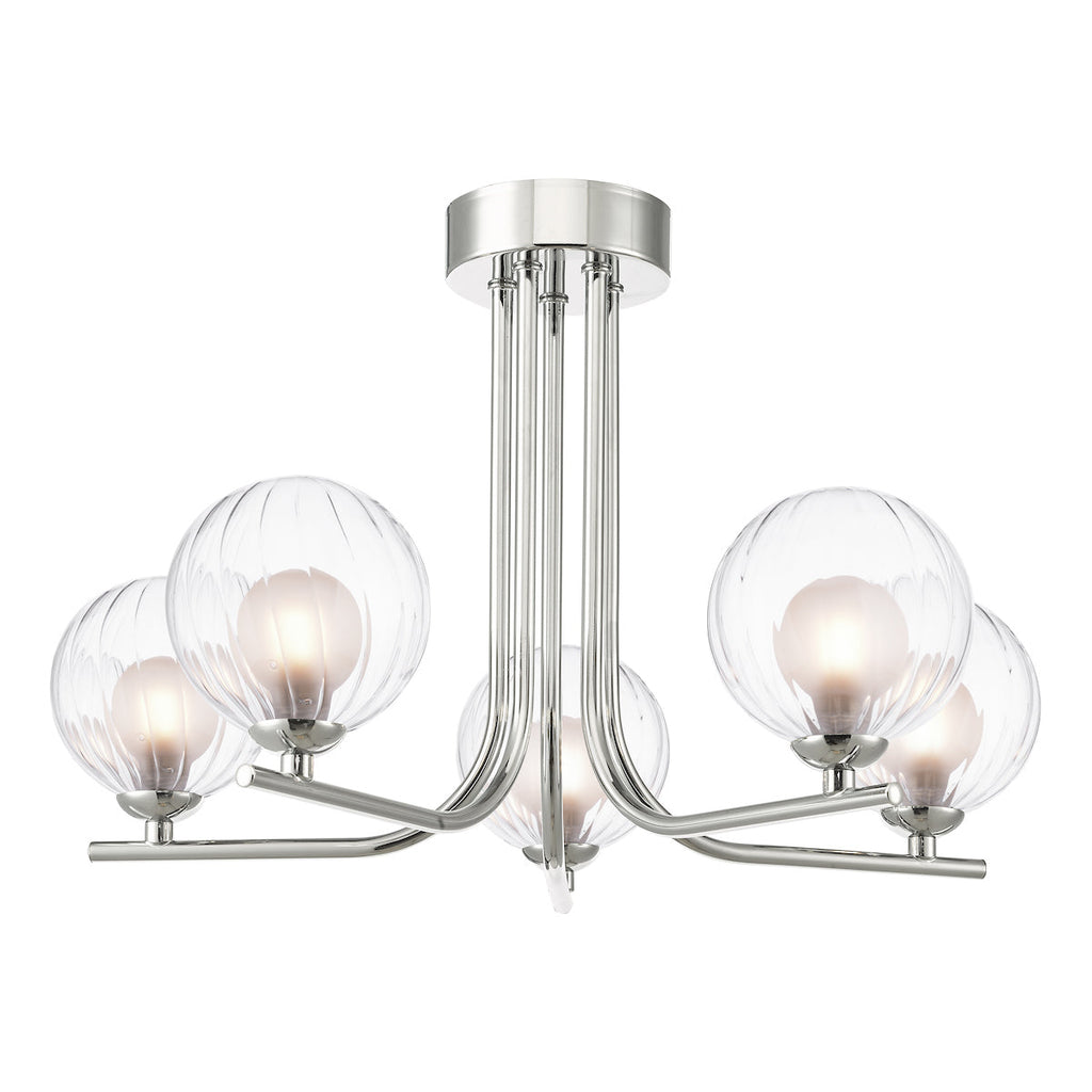 Dar Lighting - Cradle 5 Light Semi-Flush Polished Chrome & Clear Opal Glass