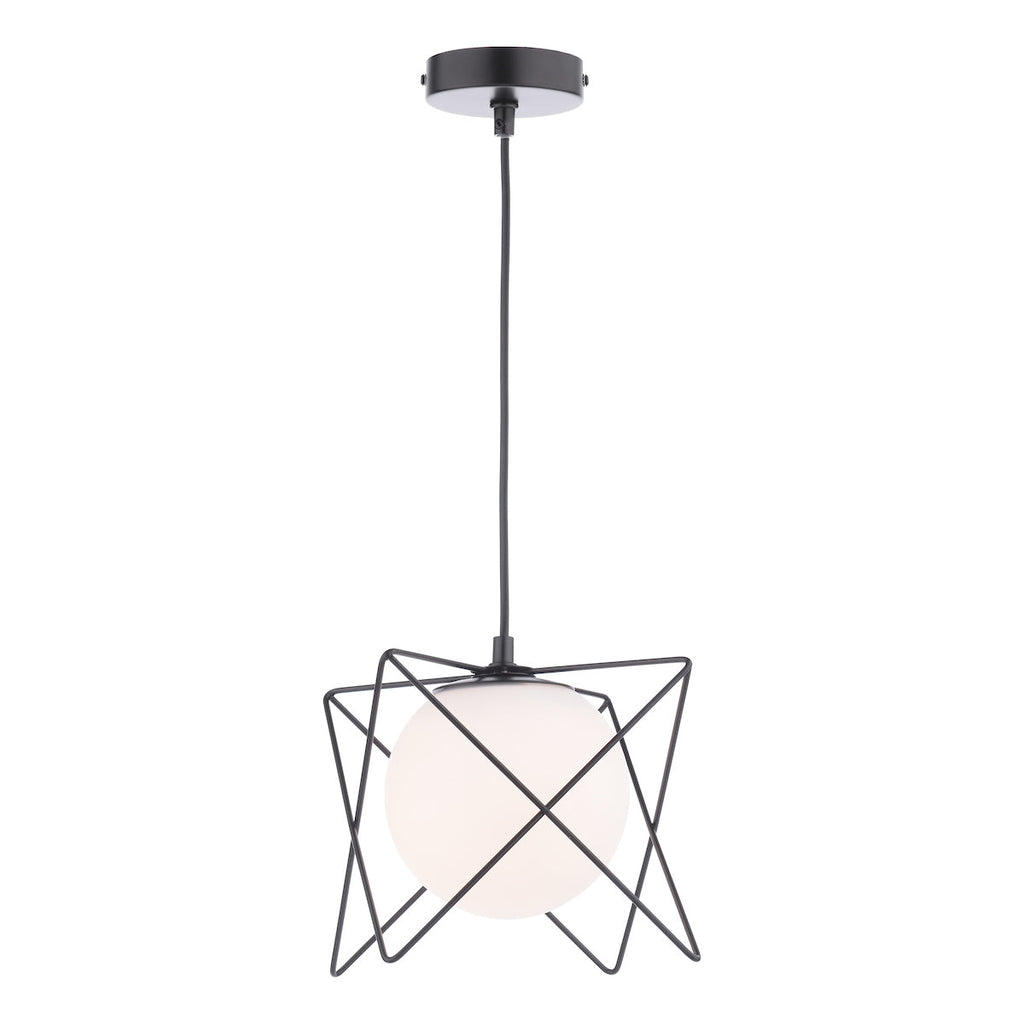 Dreyson Pendant Matt Black and Opal Glass by Dar Lighting