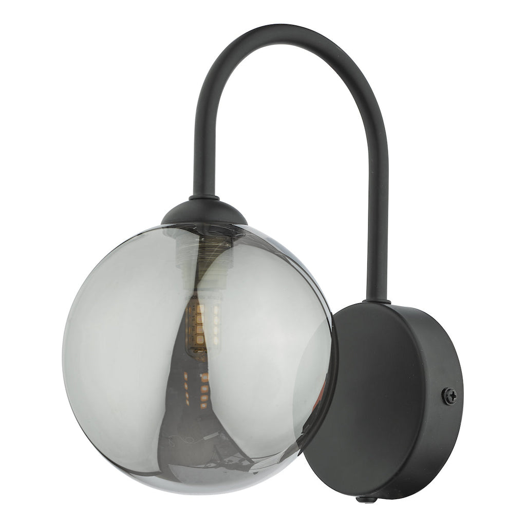 Dar Lighting -  Eissa Wall Light Matt Black Smoked Glass