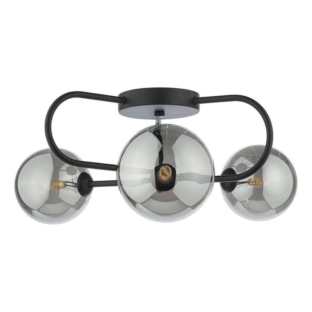 Dar Lighting - Eissa 3 Light Semi Flush Matt Black Smoked Glass