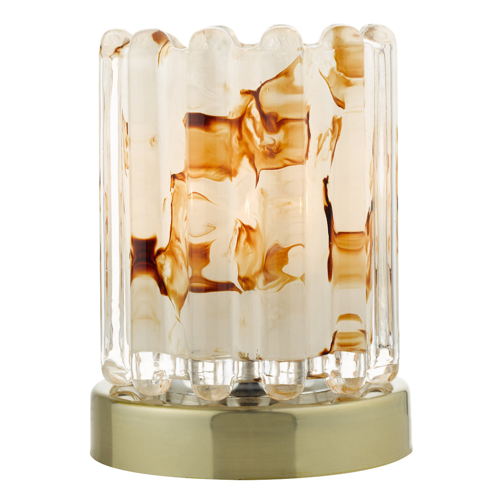 Dar Lighting - Elf Touch Table Lamp Antique Brass With Ribbed Amber Glass
