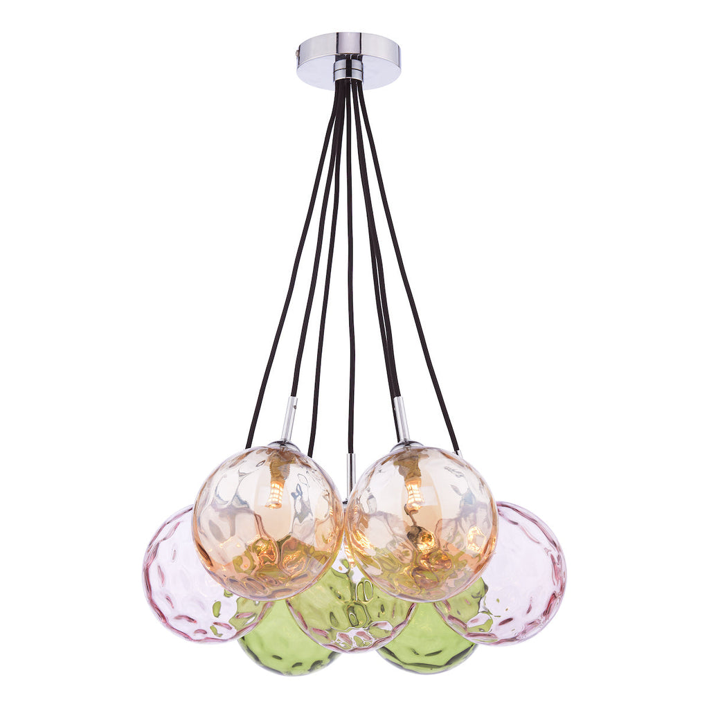 dar-lighting-Elpis-7-Light-Cluster-Pendant-Polished-Chrome-Mixed-Coloured-Glass