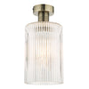 dar-lighting-Emerson-Semi-Flush-Antique-Brass-Cylinder-Ribbed-Glass