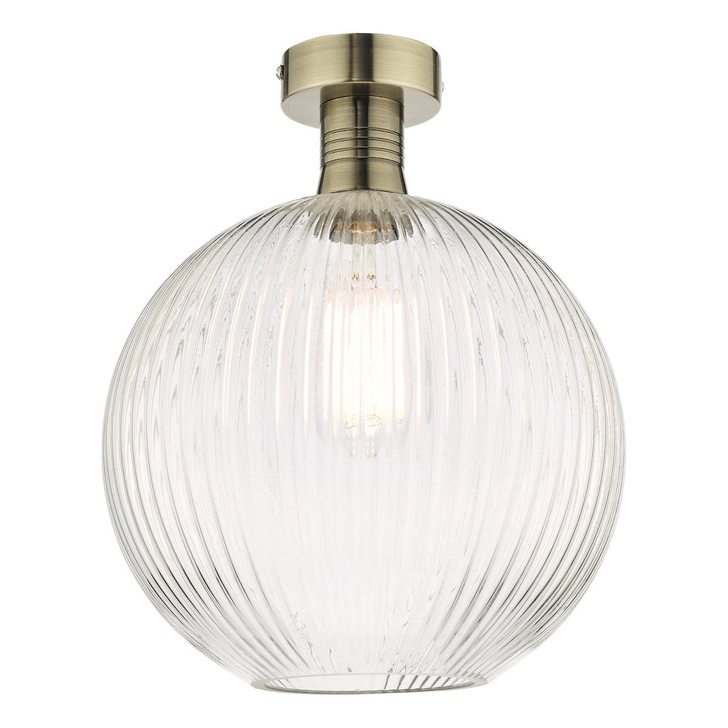 dar-lighting-Emerson-Semi-Flush-Antique-Brass-Round-Ribbed-Glass