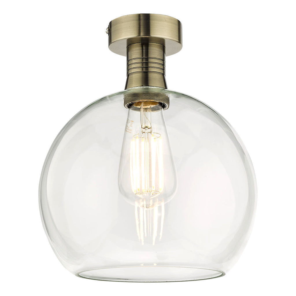 dar-lighting-Emerson-Semi-Flush-Antique-Brass-Round-Clear-Glass
