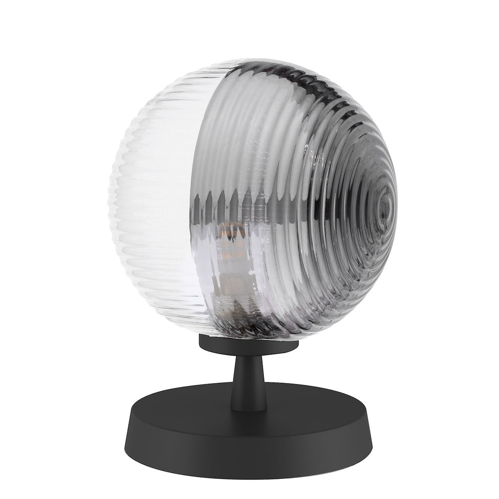 Dar Lighting -  Esben Table Lamp Matt Black & Smoked Clear Ribbed Glass
