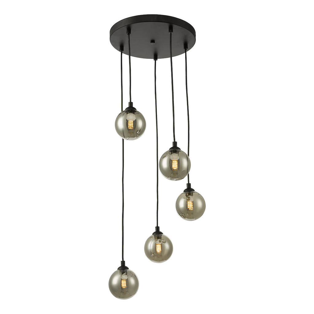 Dar Lighting - Federico 5 Light Cluster Pendant Black Smoked Glass