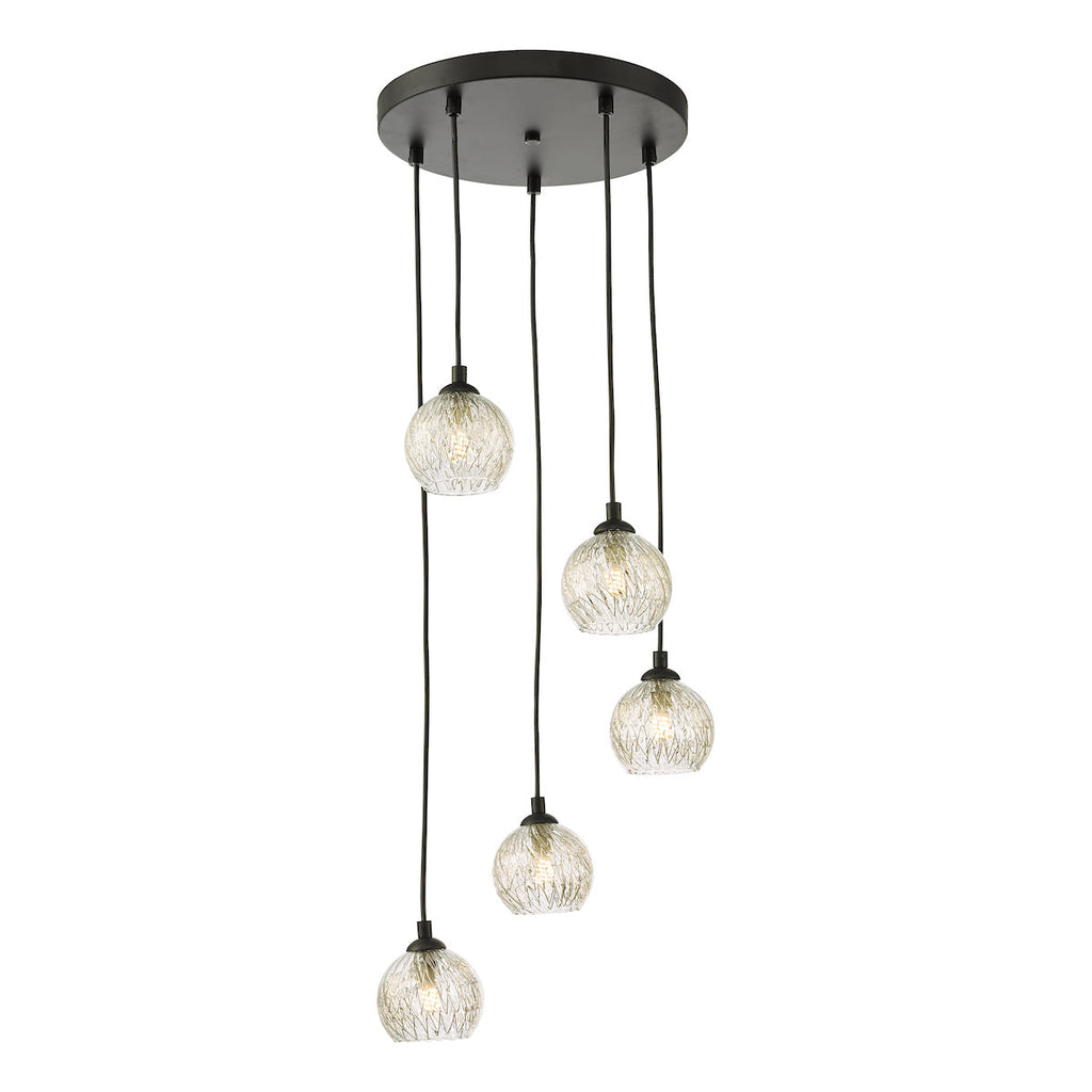 Dar Lighting - Federico 5 Light Cluster Pendant Black Clear/Wire Glass