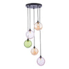 Dar Lighting - Federico 5 Light Cluster Pendant Matt Black Mixed Coloured Glass