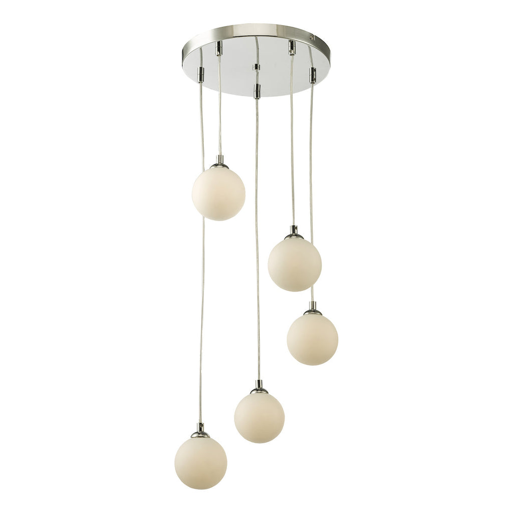 Dar Lighting - Federico 5 Light Cluster Pendant Polished Chrome Opal Glass