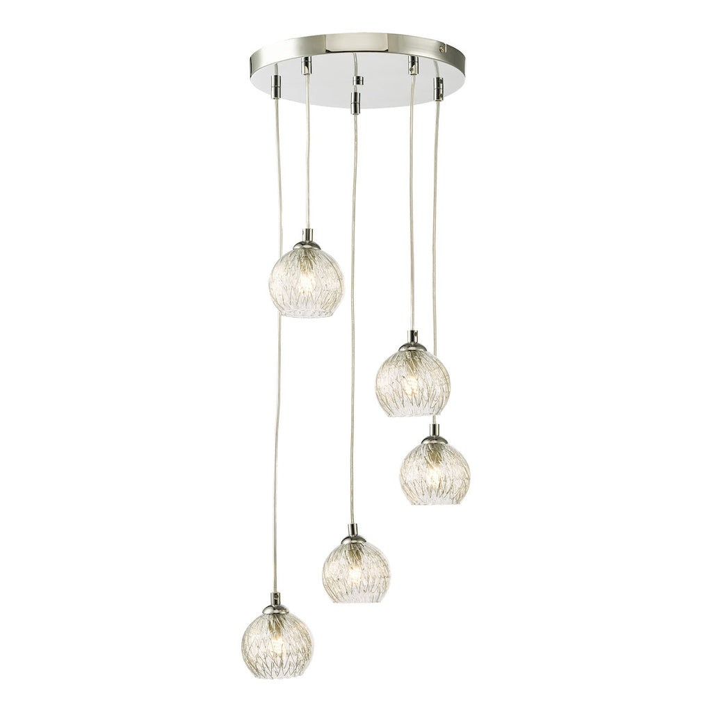 Dar Lighting - Federico 5 Light Cluster Pendant Polished Chrome Clear/Wire Glass