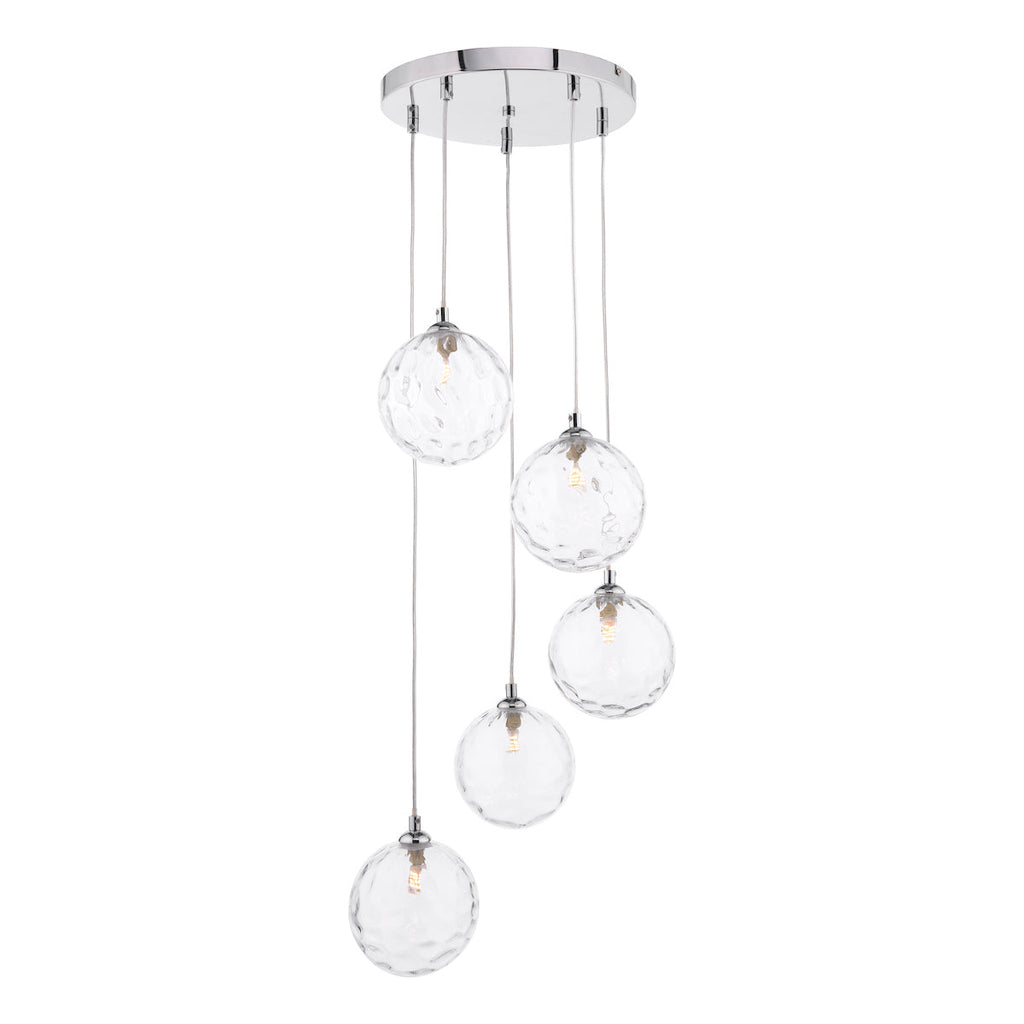 Dar Lighting - Federico 5 Light Cluster Pendant Polished Chrome Clear Dimpled Glass