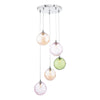 Dar Lighting - Federico 5 Light Cluster Pendant Polished Chrome Mixed Coloured Glass