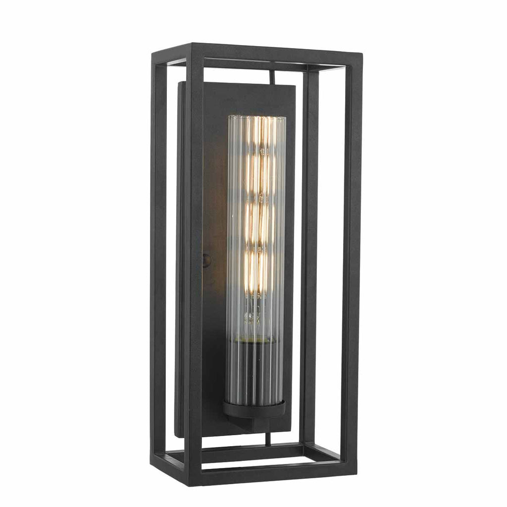 Felipe Wall Light Black & Ribbed Glass by Dar Lighting