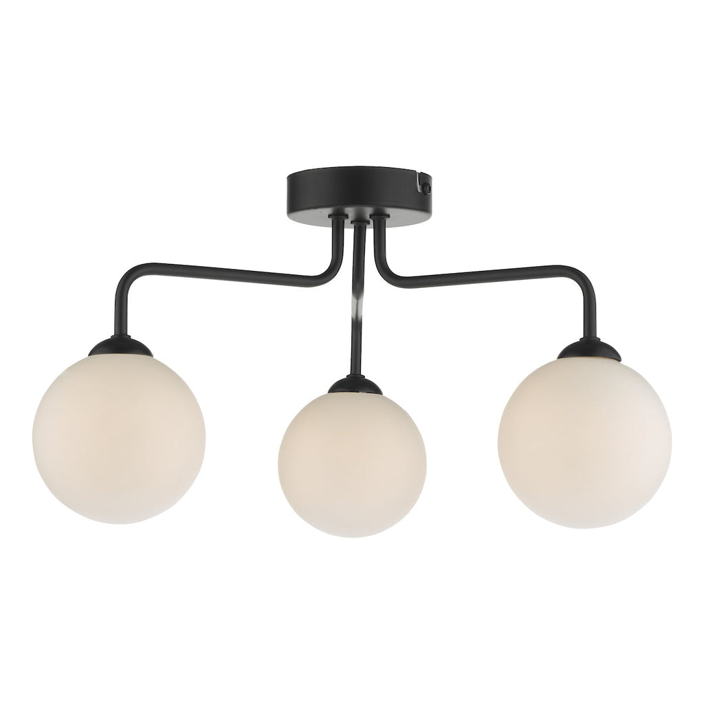 dar-lighting-feya-3-light-semi-flush-ceiling-light-matt-black-opal-glass