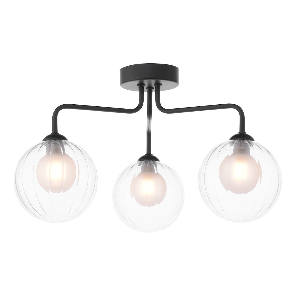 Dar Lighting -  Feya 3 Light Semi-Flush Matt Black & Clear Opal Glass