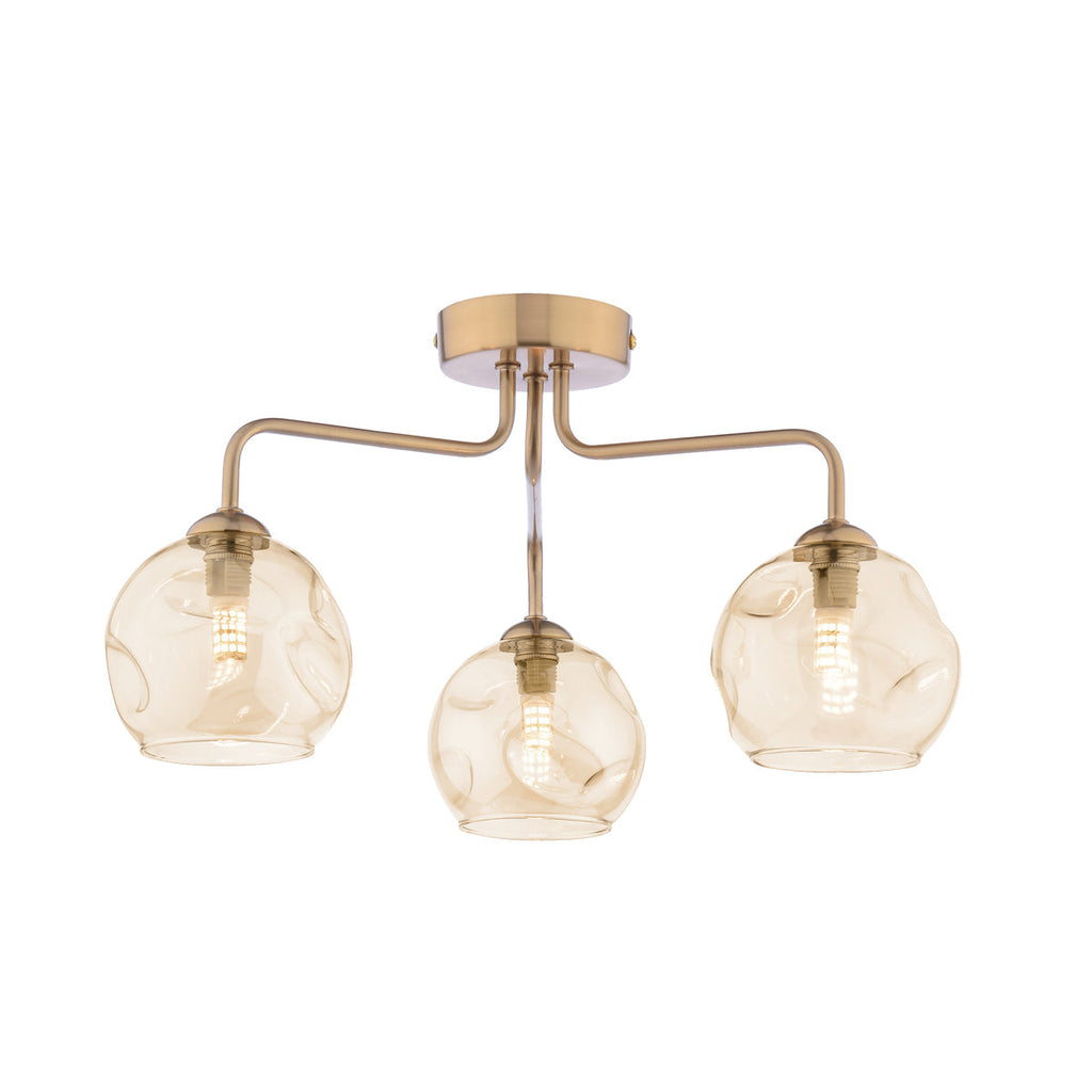 Dar Lighting -  Feya 3 Light Semi-Flush Antique Bronze & Champagne Dimpled Glass