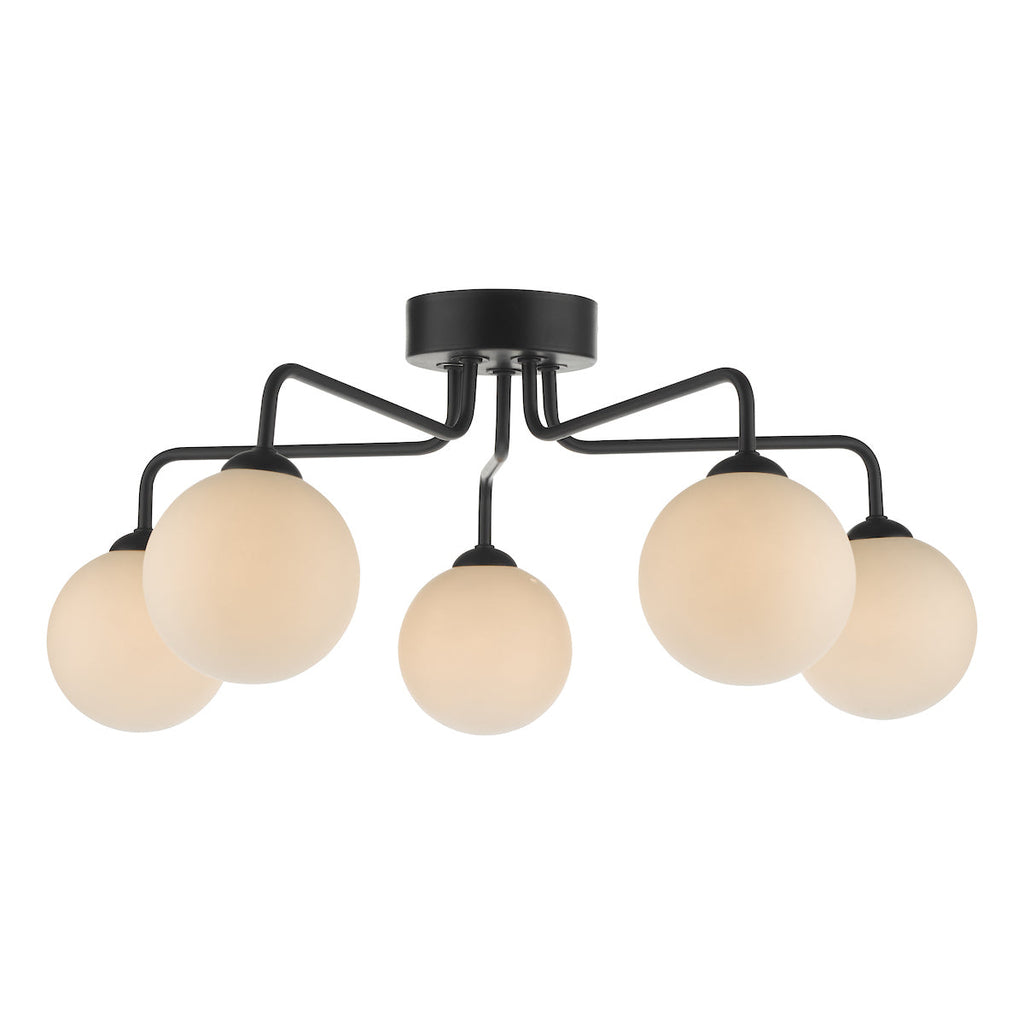 dar-lighting-feya-5-light-semi-flush-ceiling-light-matt-black-opal-glass