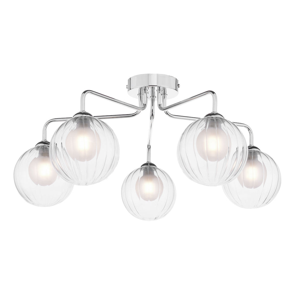 Dar Lighting -  Feya 5 Light Semi-Flush Polished Chrome & Clear Opal Glass