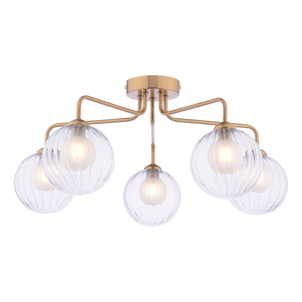 Dar Lighting -  Feya 5 Light Semi-Flush Antique Bronze & Clear Opal Glass
