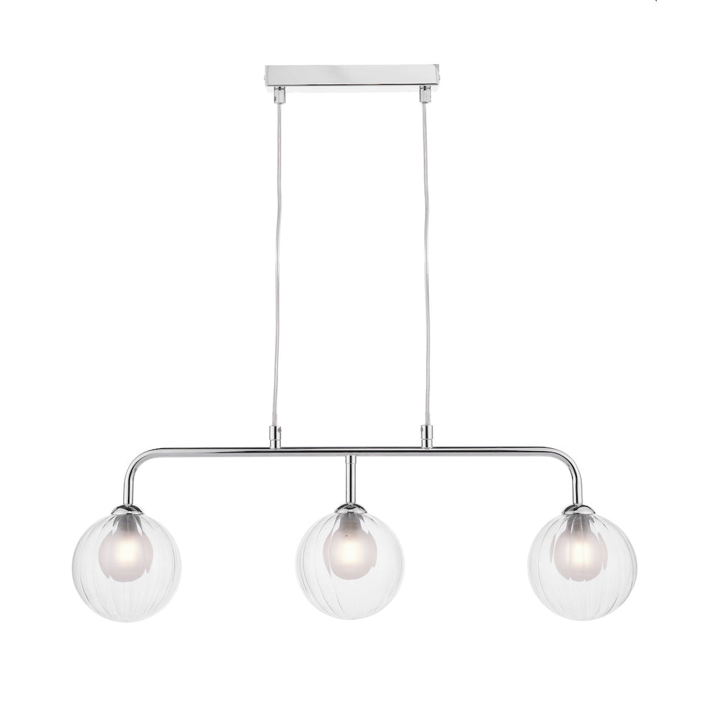 Dar Lighting -  Feya 3 Light Bar Pendant Polished Chrome & Clear Opal Glass