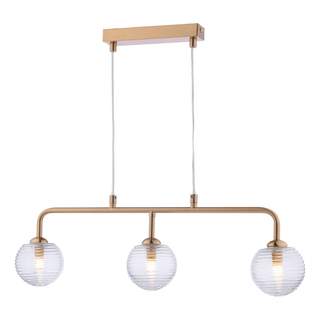 Dar Lighting -  Feya 3 Light Bar Pendant Antique Bronze & Ribbed Glass