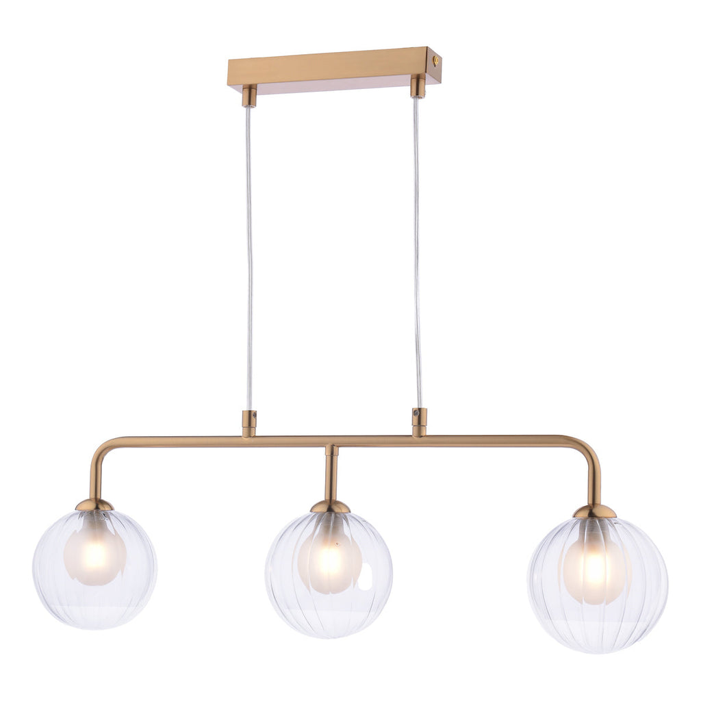 Dar Lighting -  Feya 3 Light Bar Pendant Antique Bronze & Clear Opal Glass