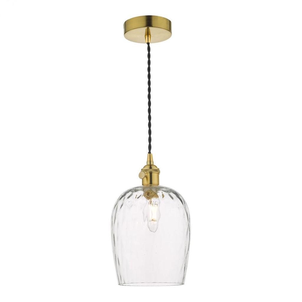 dar-lighting-hadano-1-light-pendant-natural-brass-with-dimpled-glass-shade