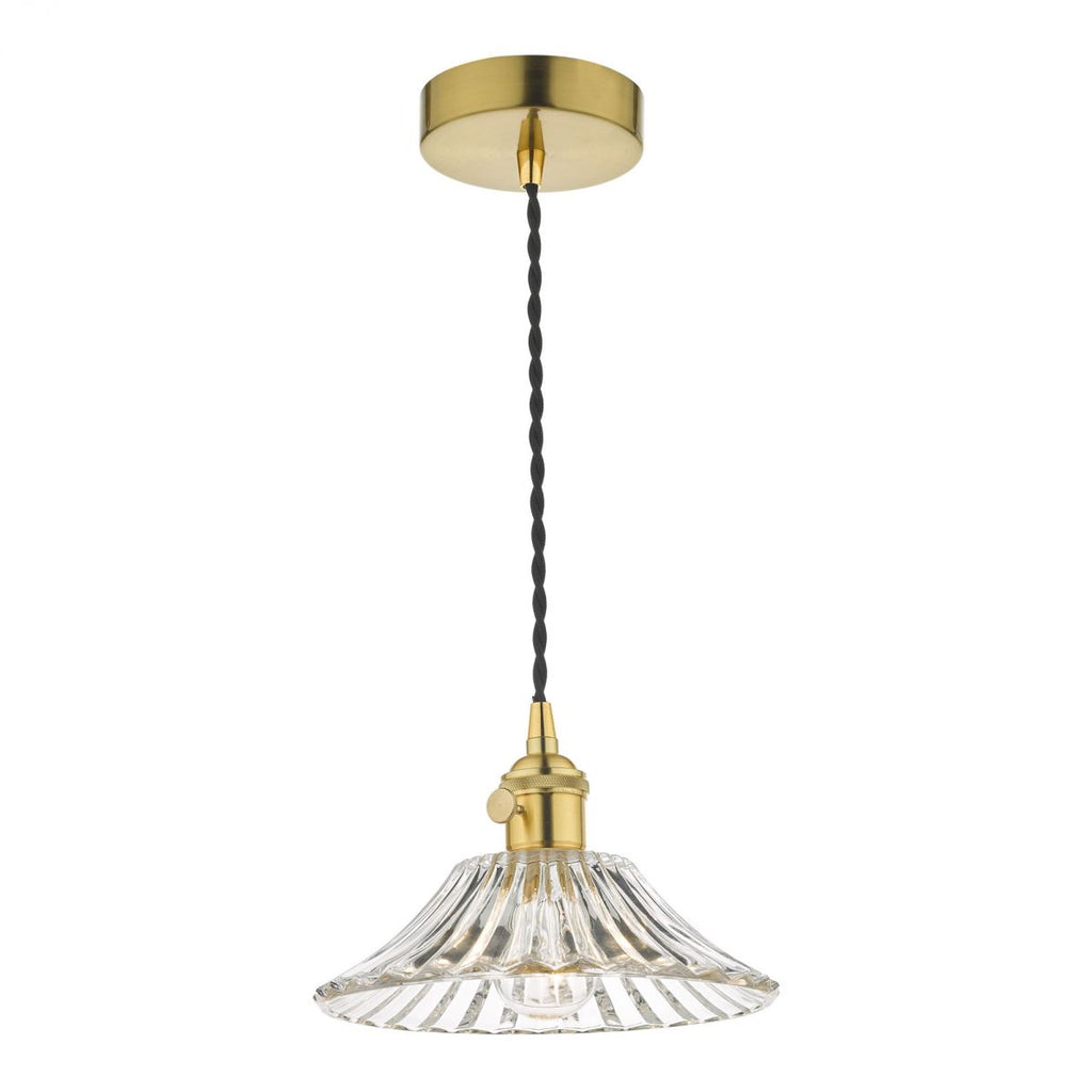 dar-lighting-hadano-1-light-pendant-natural-brass-with-flared-glass-shade