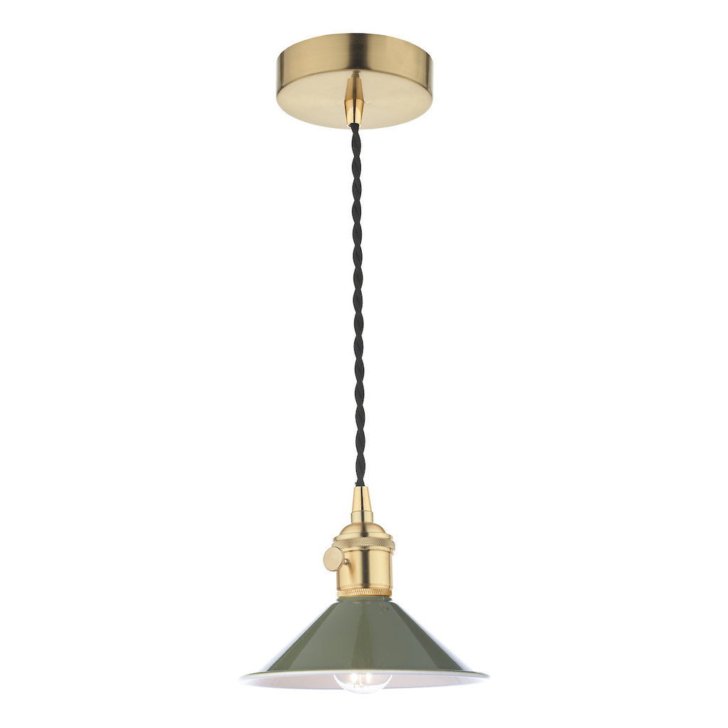 dar-lighting-Hadano-1-Light-Pendant-Natural-Brass-With-Olive-Green-Shade