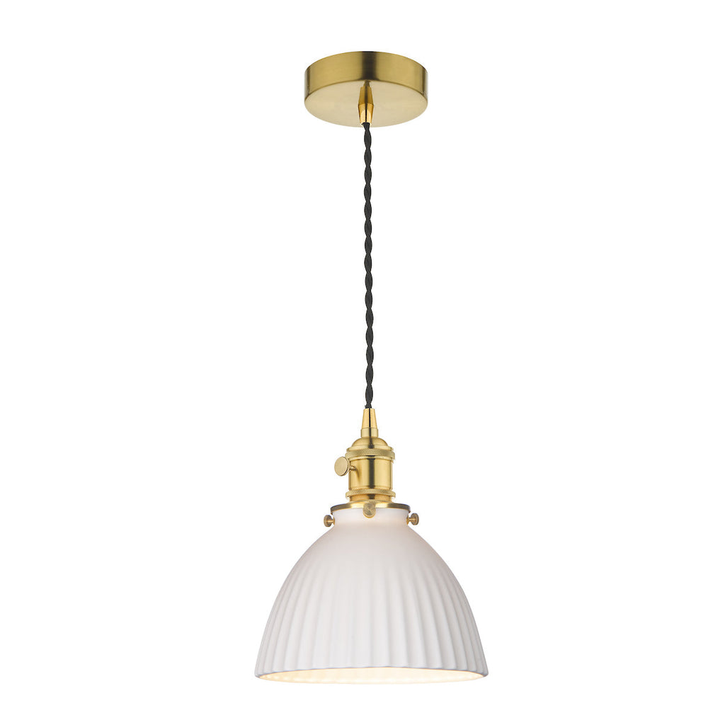 Dar Lighting - Hadano Pendant Natural Brass & Ceramic Domed Shade
