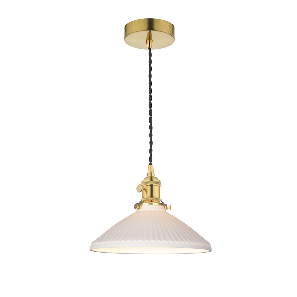 Dar Lighting - Hadano Pendant Natural Brass & Ceramic Shallow Shade