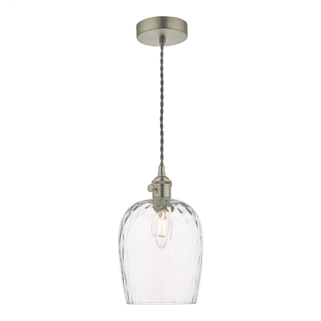 dar-lighting-hadano-1-light-pendant-antique-chrome-with-dimpled-glass-shade