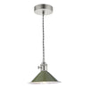 dar-lighting-Hadano-1-Light-Pendant-Antique-Chrome-With-Olive-Green-Shade