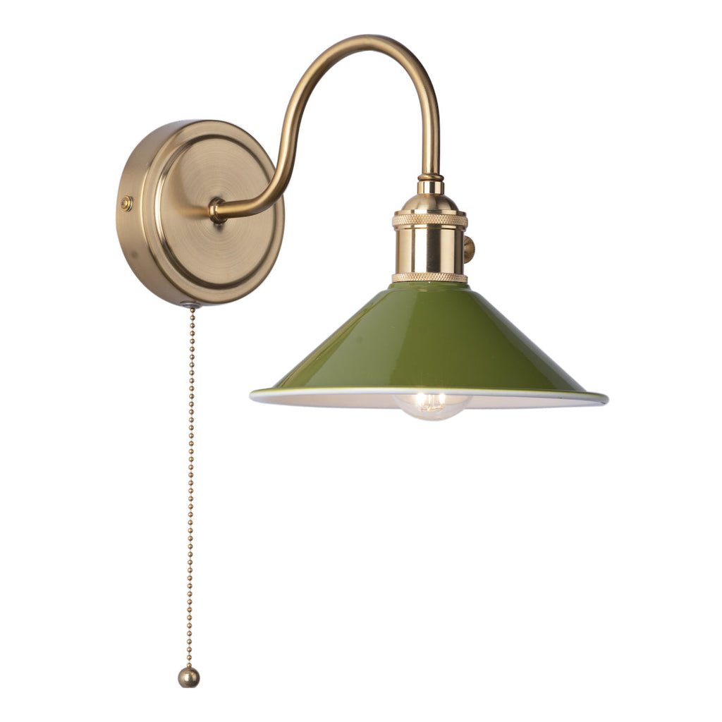 dar-lighting-Hadano-1-Light-Wall-Light-Brass-With-Olive-Green-Metal-Shade