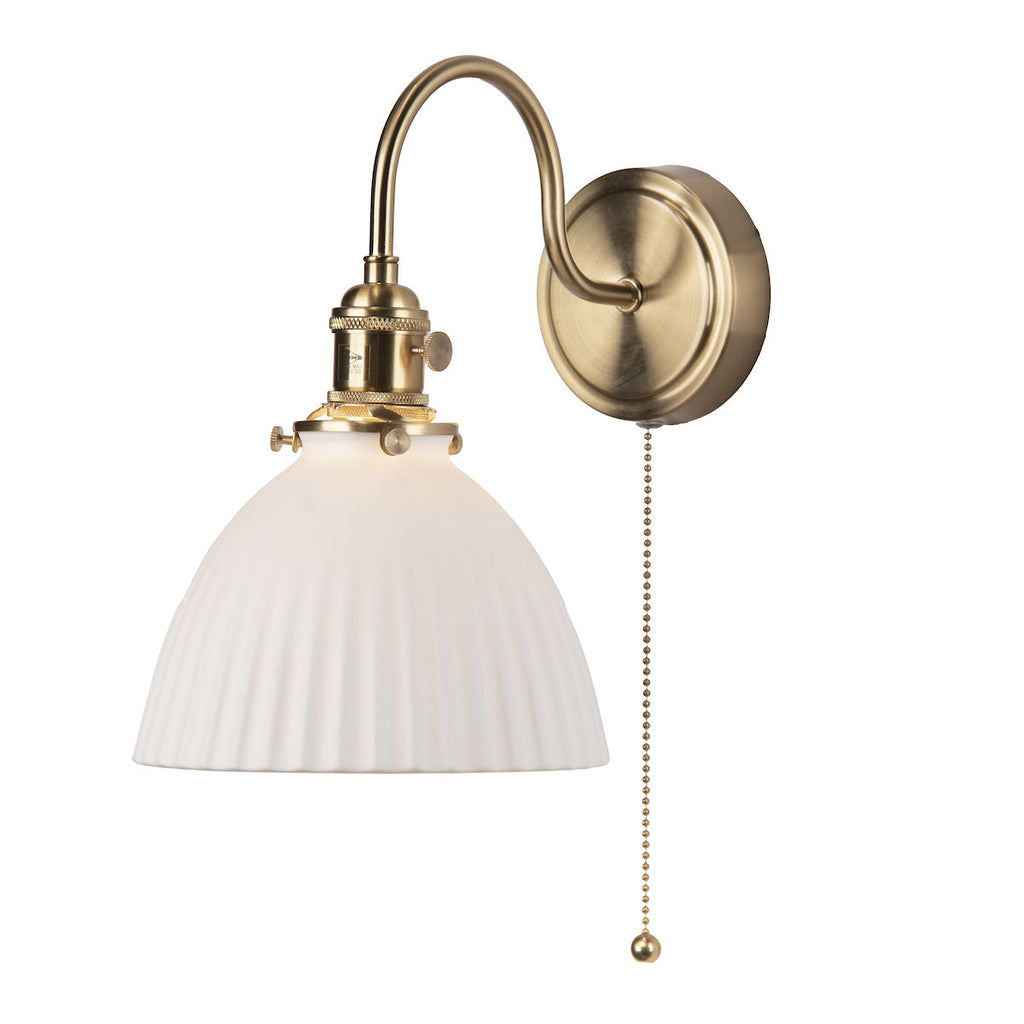 Dar Lighting - Hadano Wall Light Natural Brass & Ceramic Domed Shade